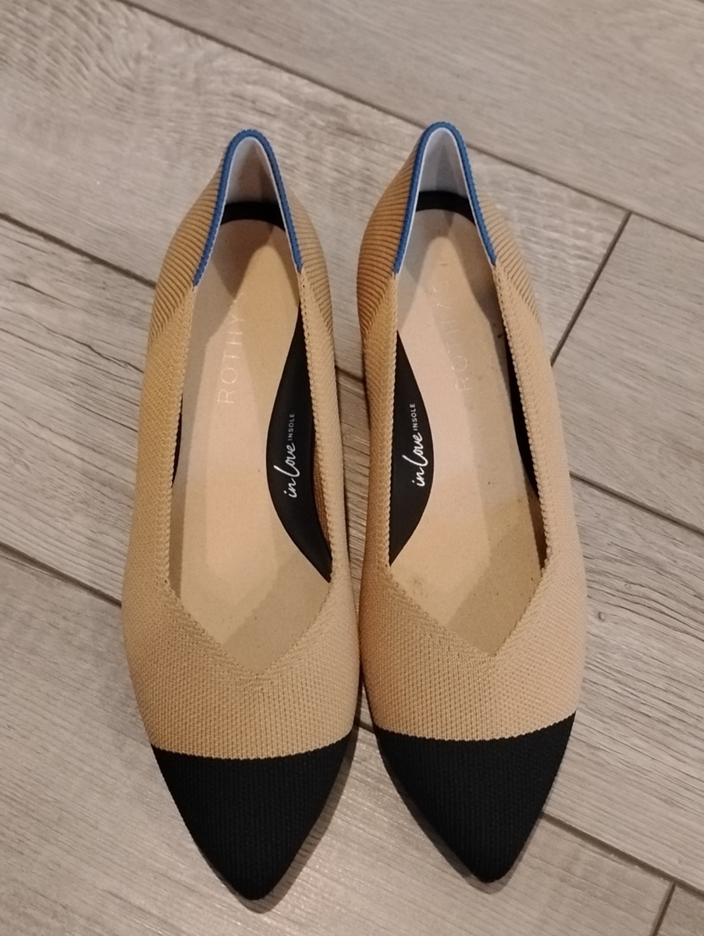 Rothy's The Point In Camel With Black Tip